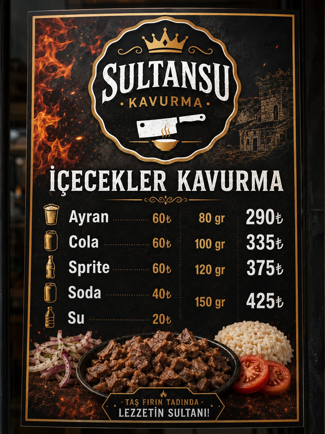 Sultansu Kavurma menü fiyatları